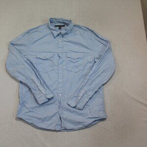 Old Navy Men Blue Button Tee Shirt Pearl Snap Casaul Size Large